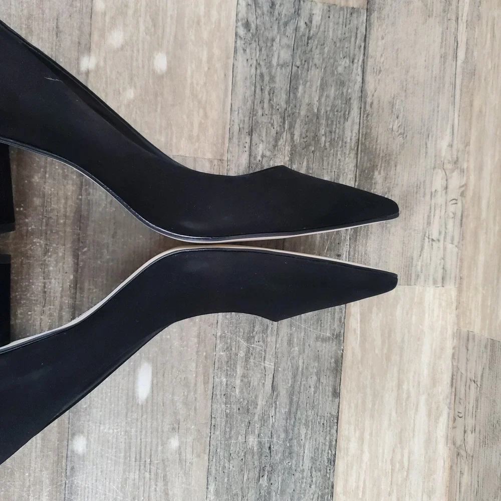 Massimo Matteo Daisy Womens Pumps Sz 8 M Block Heel Black Nubuck Slip-On Shoes